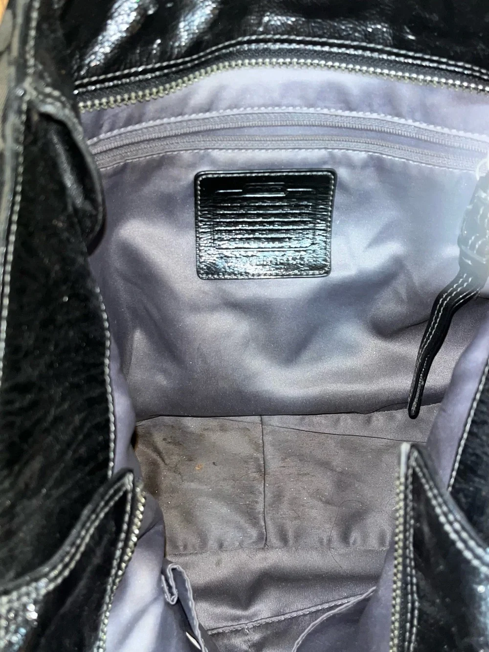 Coach Black Signature Canvas Satchel with Silver-Tone Chain Handles & Wallet